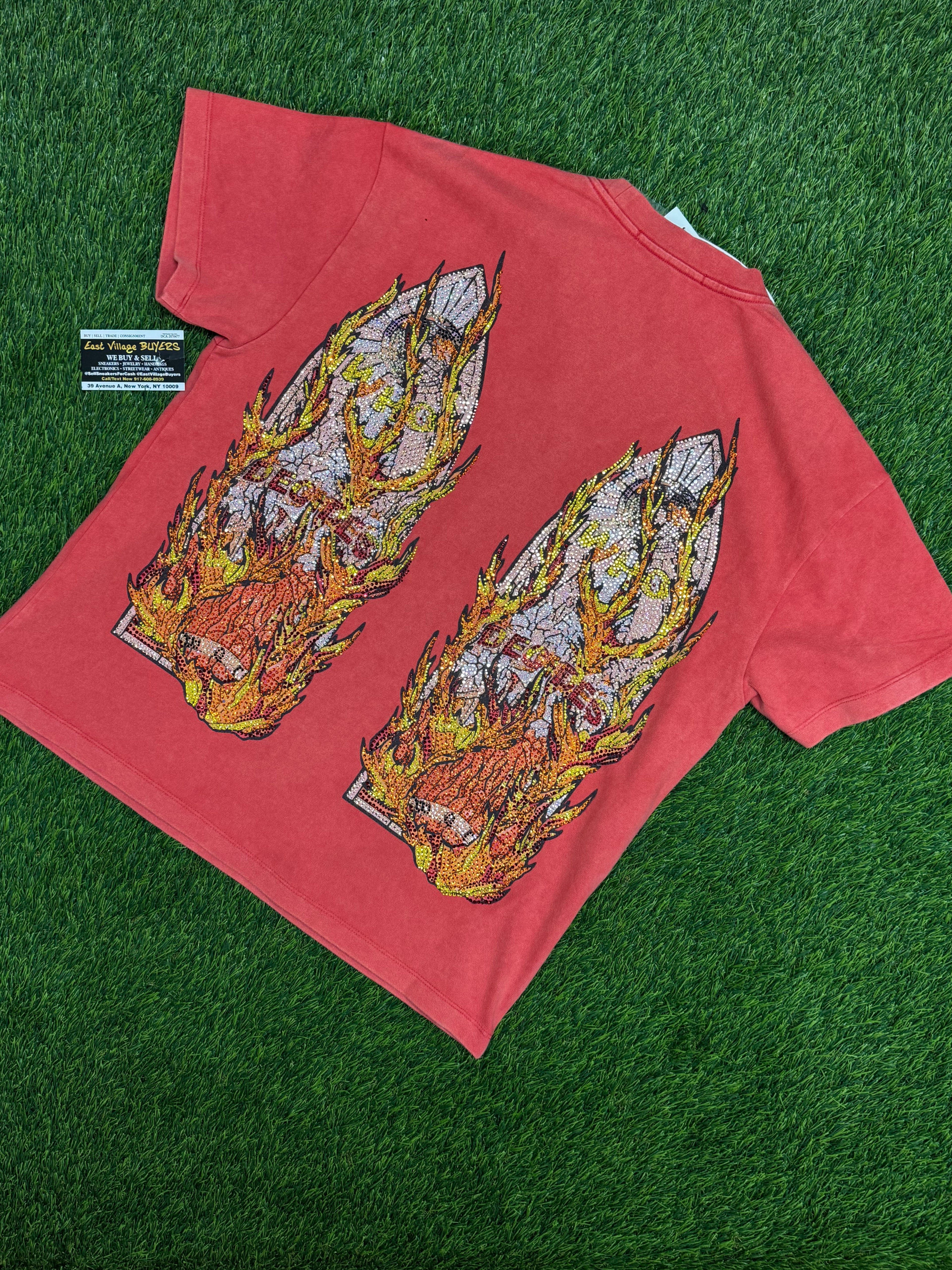 Who Decides War Rhinestone Flame Glass Jersey T-shirt