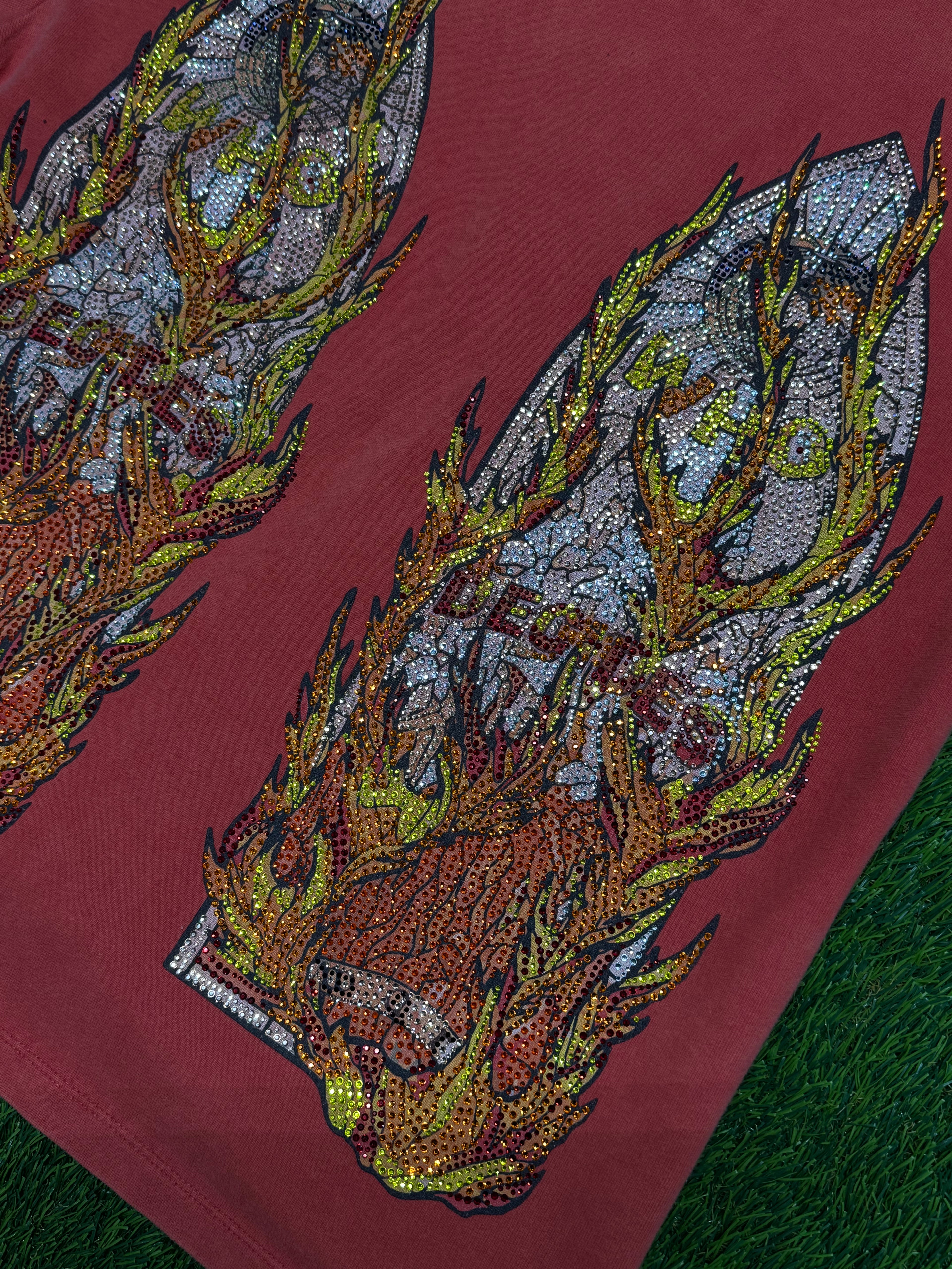 Who Decides War Rhinestone Flame Glass Jersey T-shirt