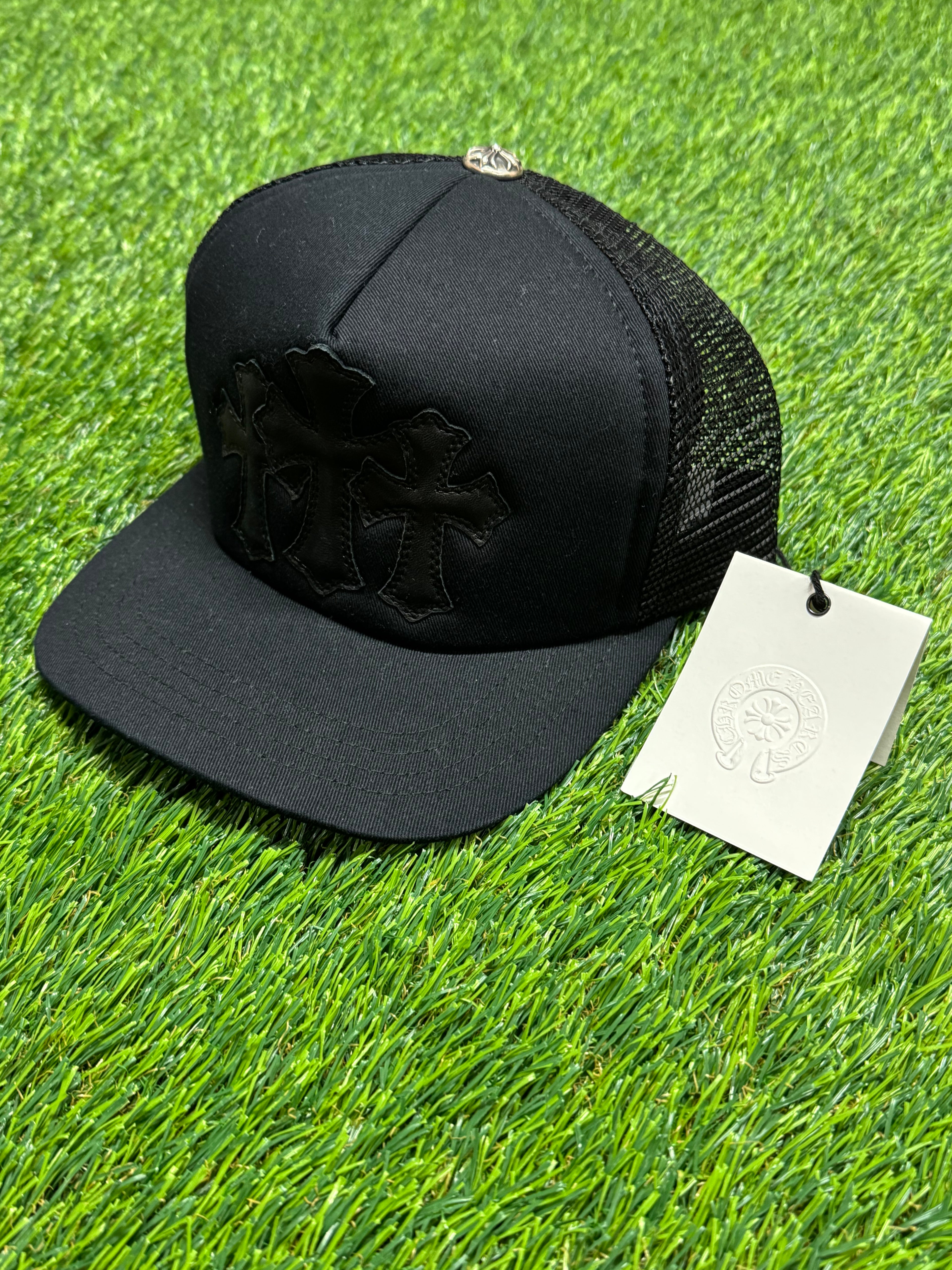 Chrome Hearts Triple Cross Cemetery Trucker Hat in Black