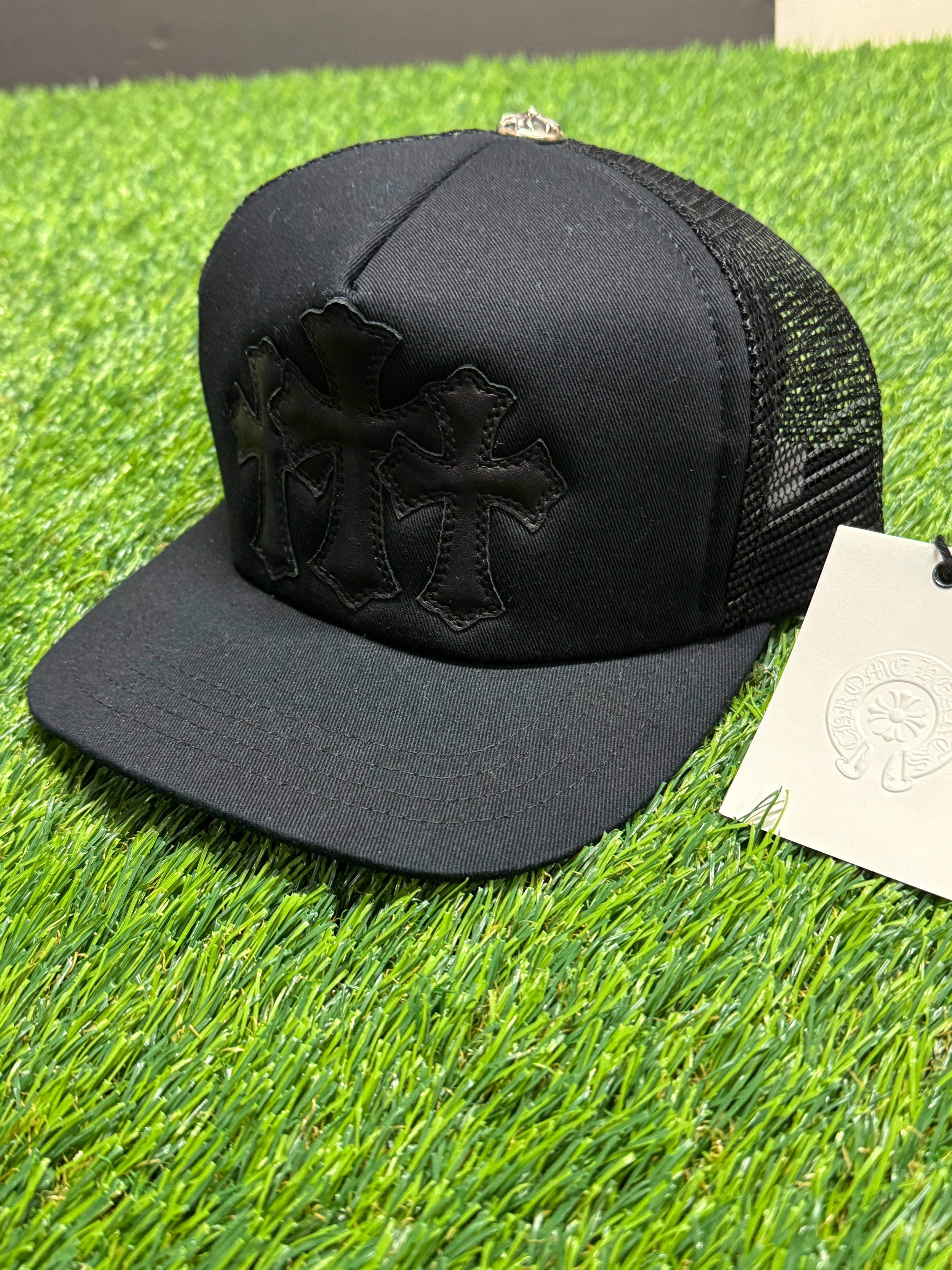 Chrome Hearts Triple Cross Cemetery Trucker Hat in Black
