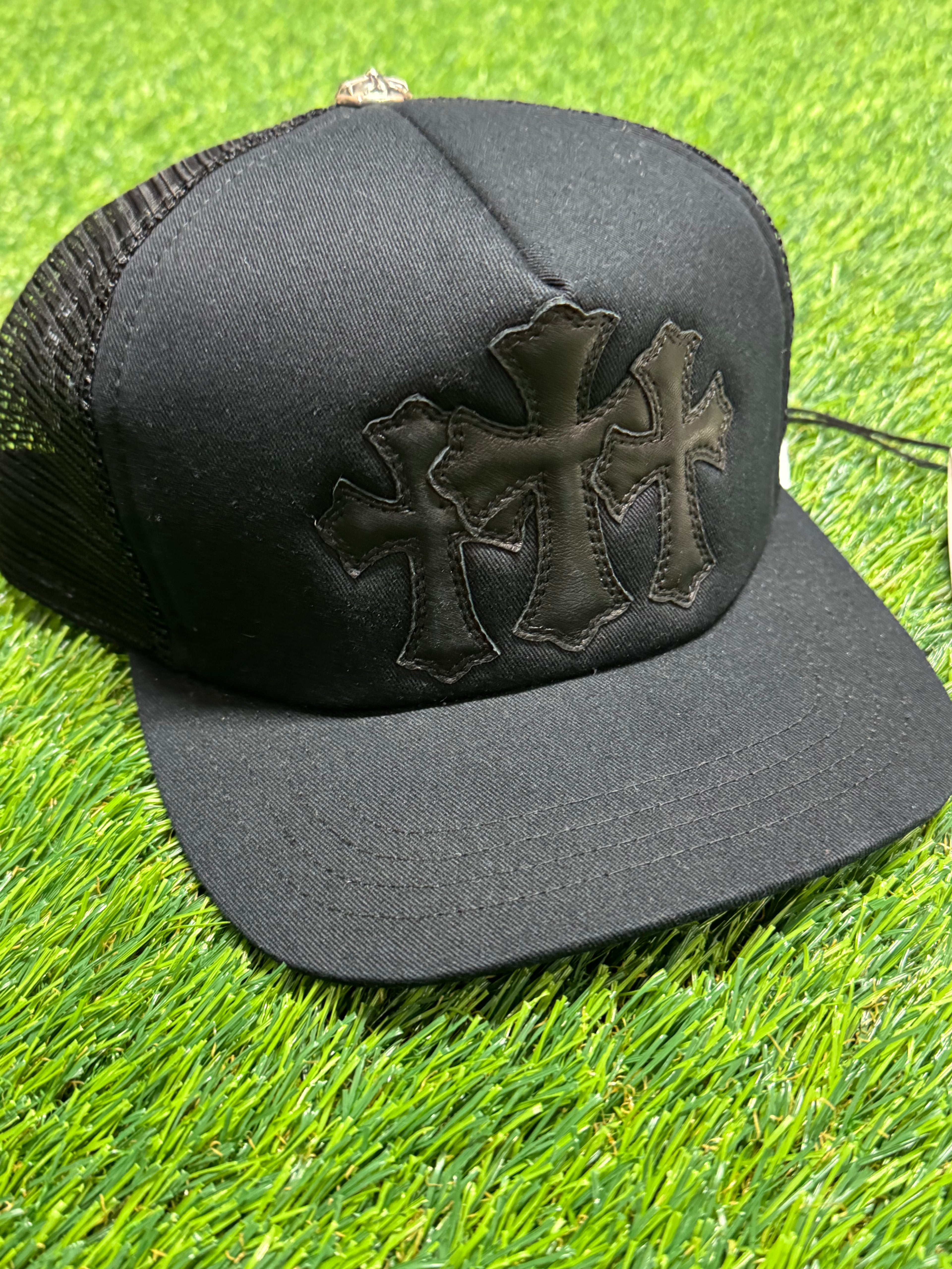 Chrome Hearts Triple Cross Cemetery Trucker Hat in Black