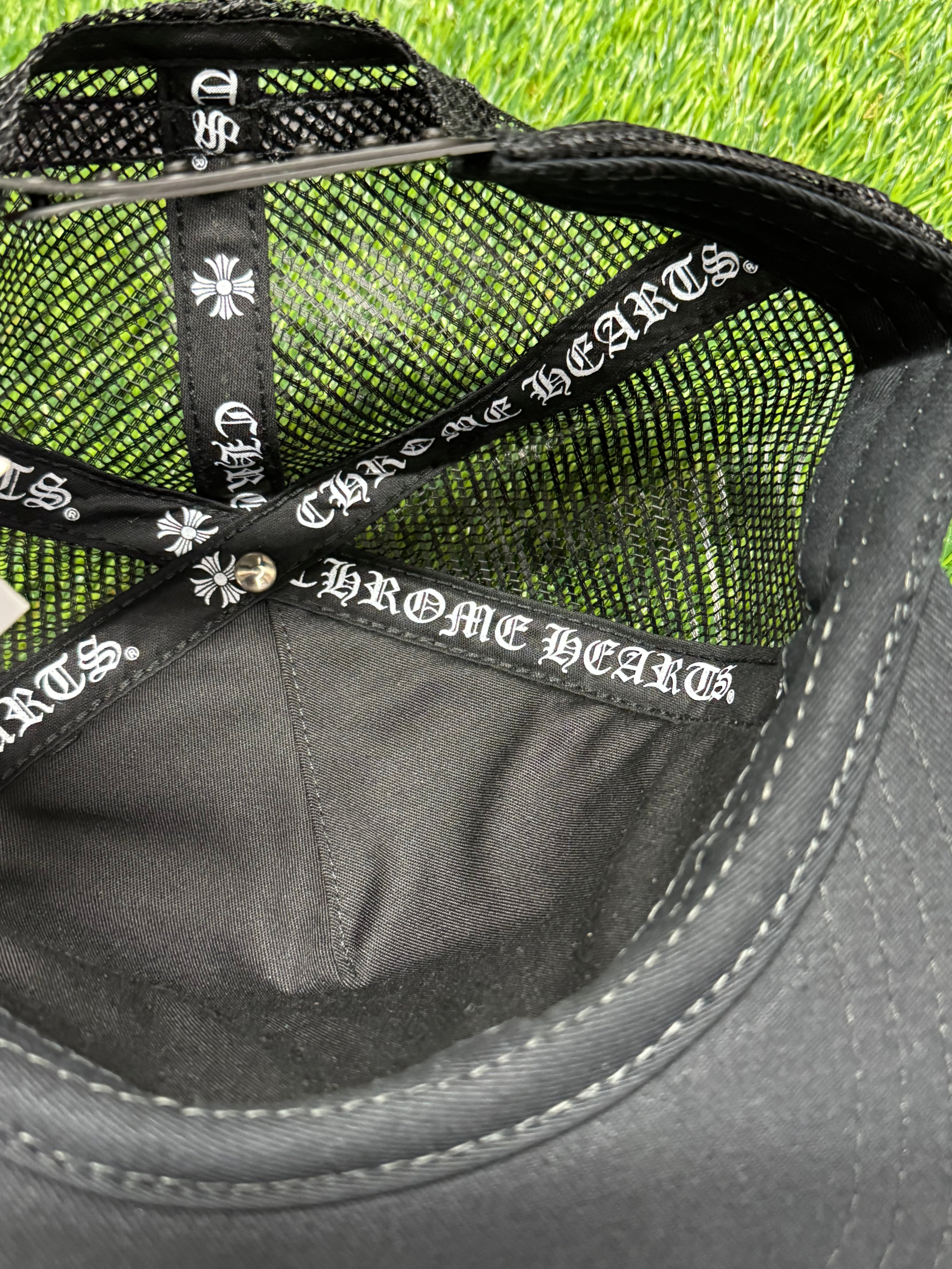 Chrome Hearts Triple Cross Cemetery Trucker Hat in Black