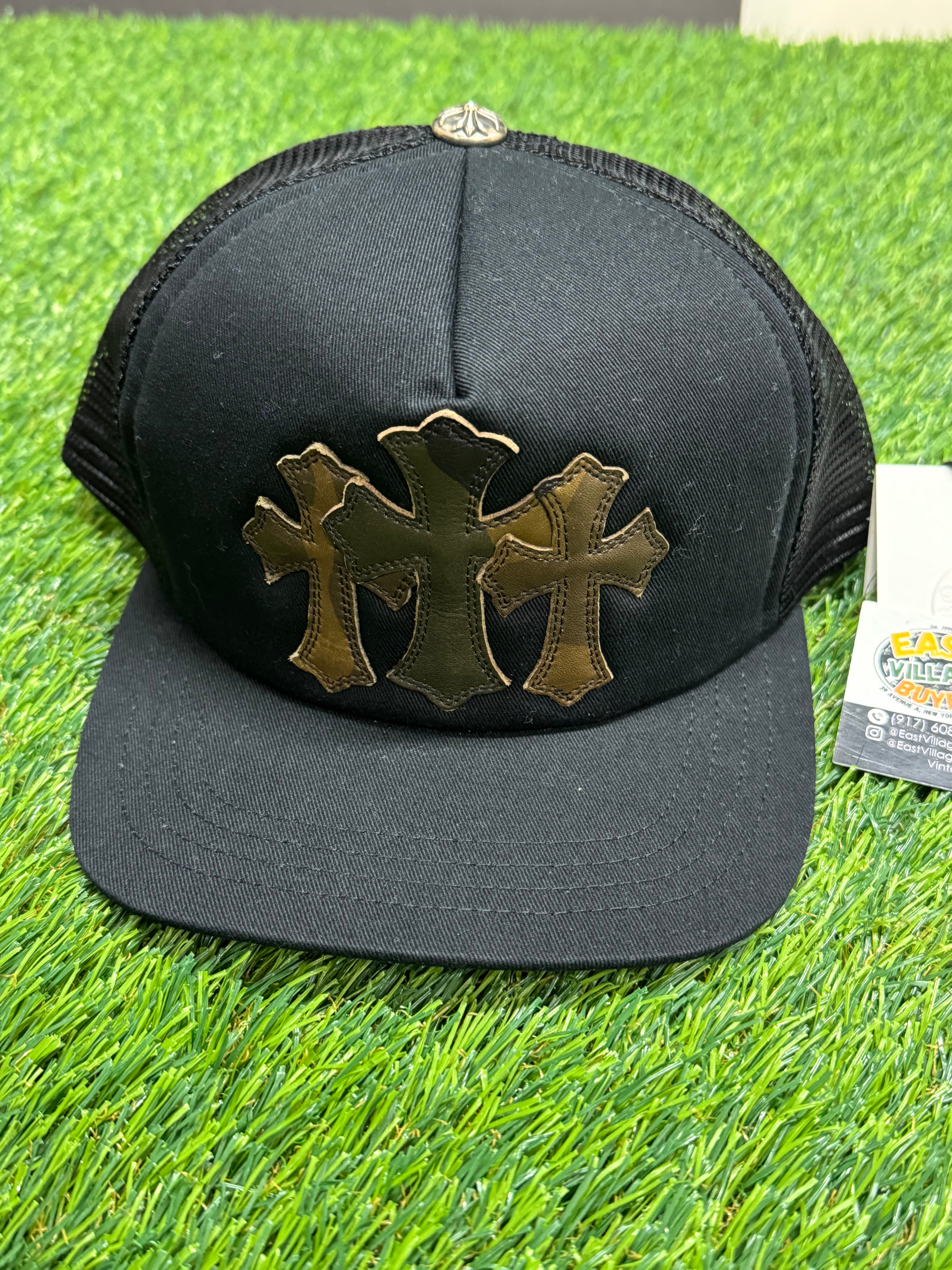Chrome Hearts Triple Camo Cross Cemetery Trucker Hat in black