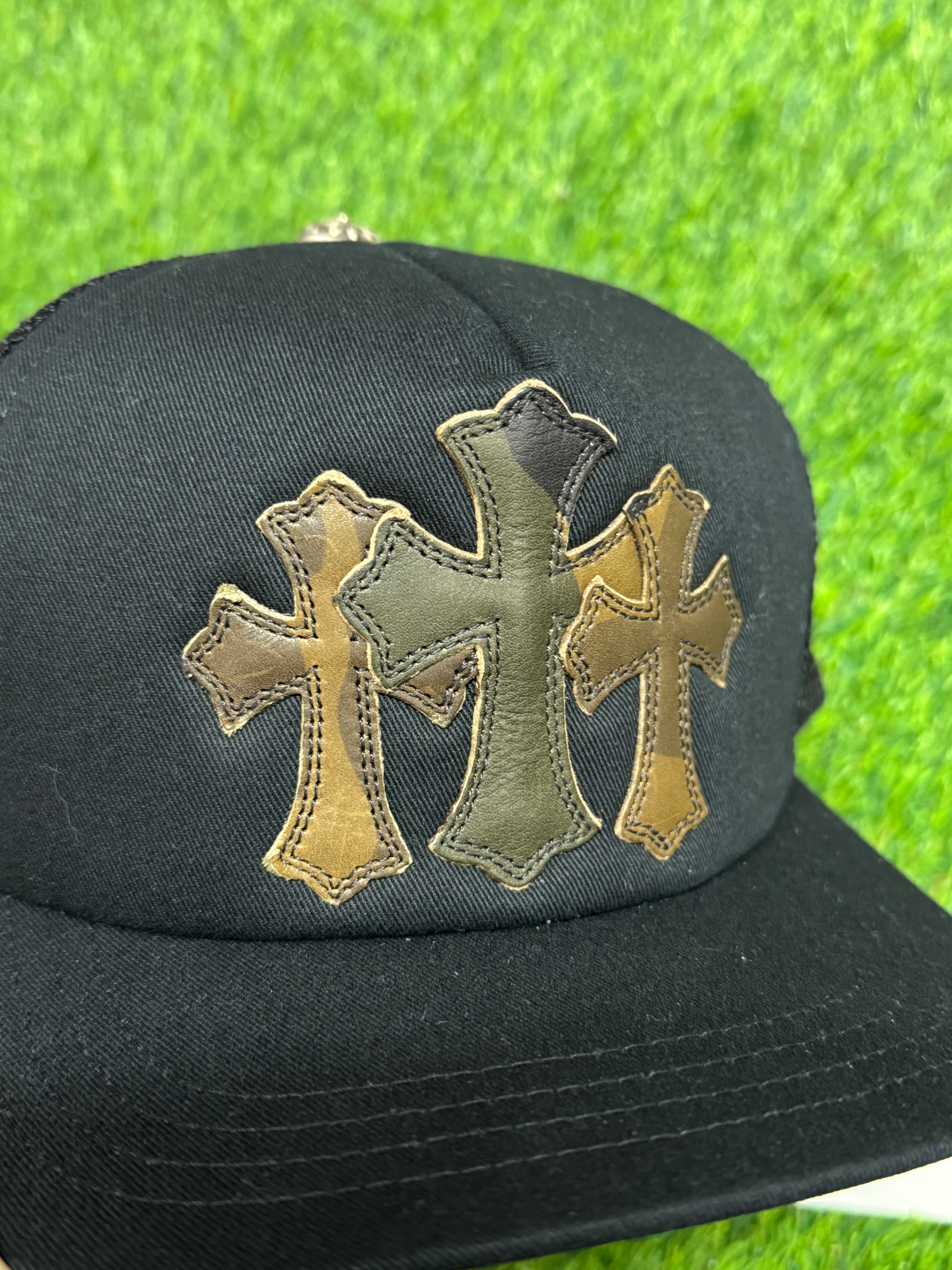 Chrome Hearts Triple Camo Cross Cemetery Trucker Hat in black
