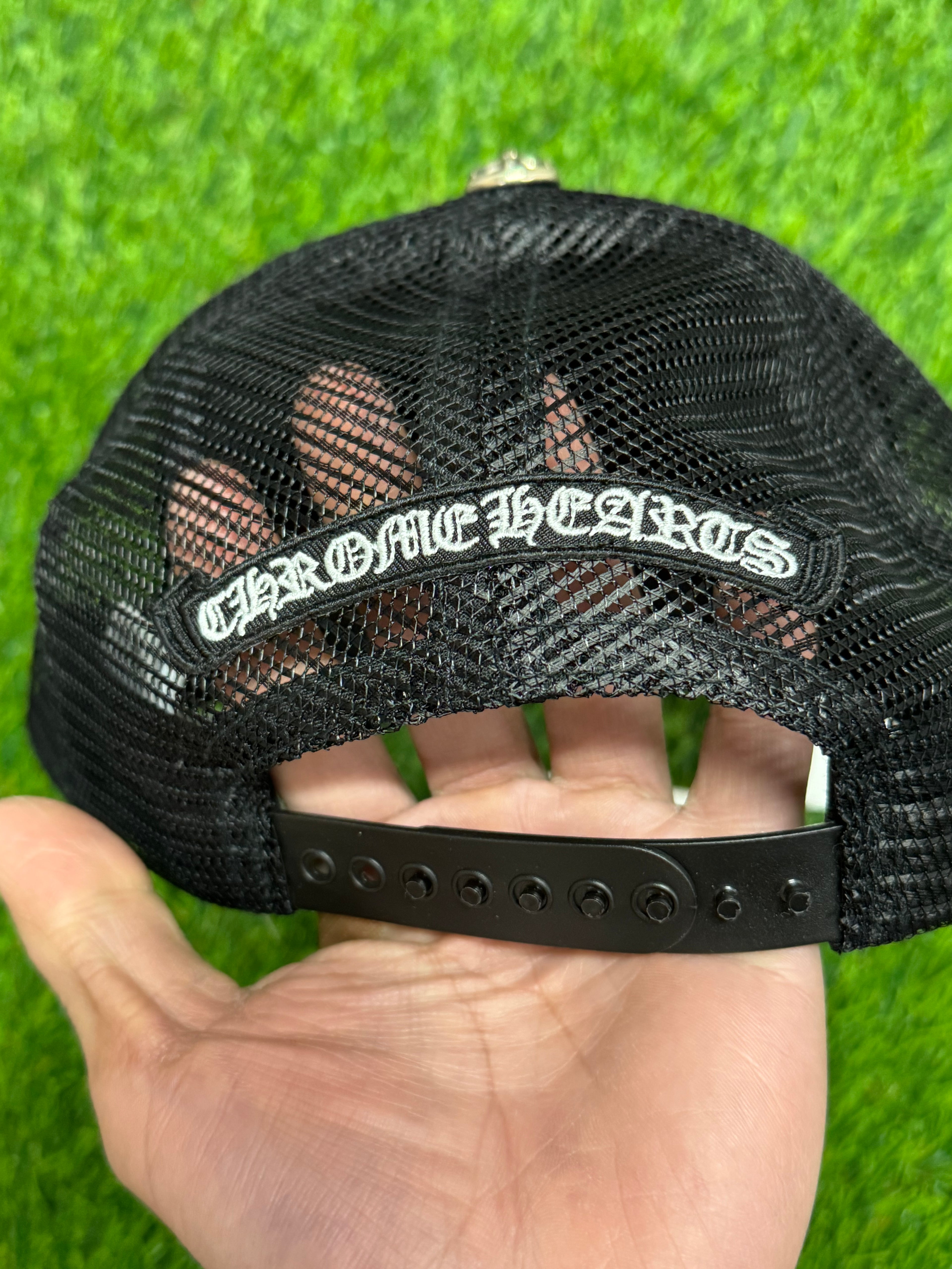 Chrome Hearts Triple Camo Cross Cemetery Trucker Hat in black