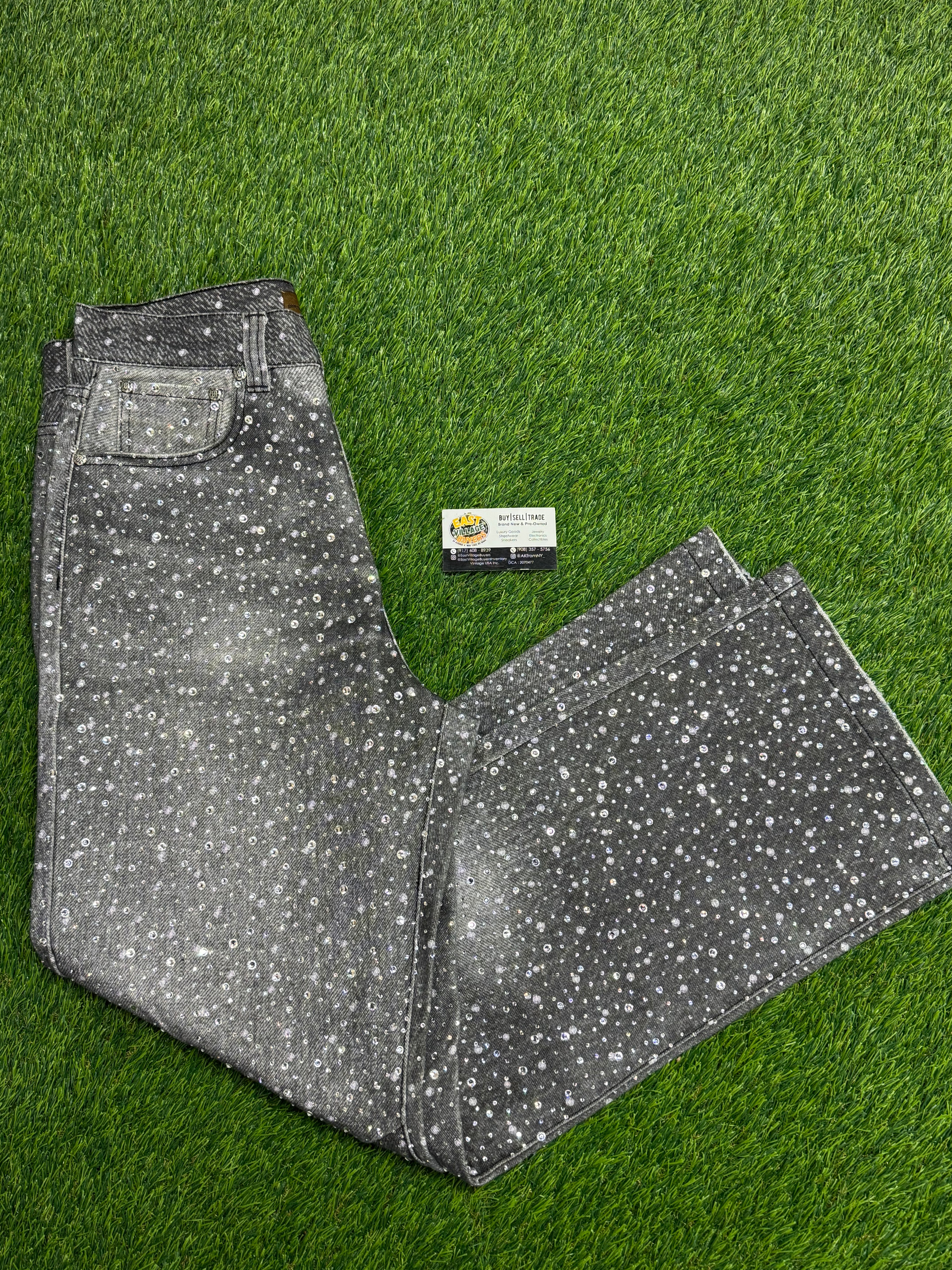 Birth Of Royal Child 3D Printing Washed 20k Swarovski Diamond Boro Denim jeans