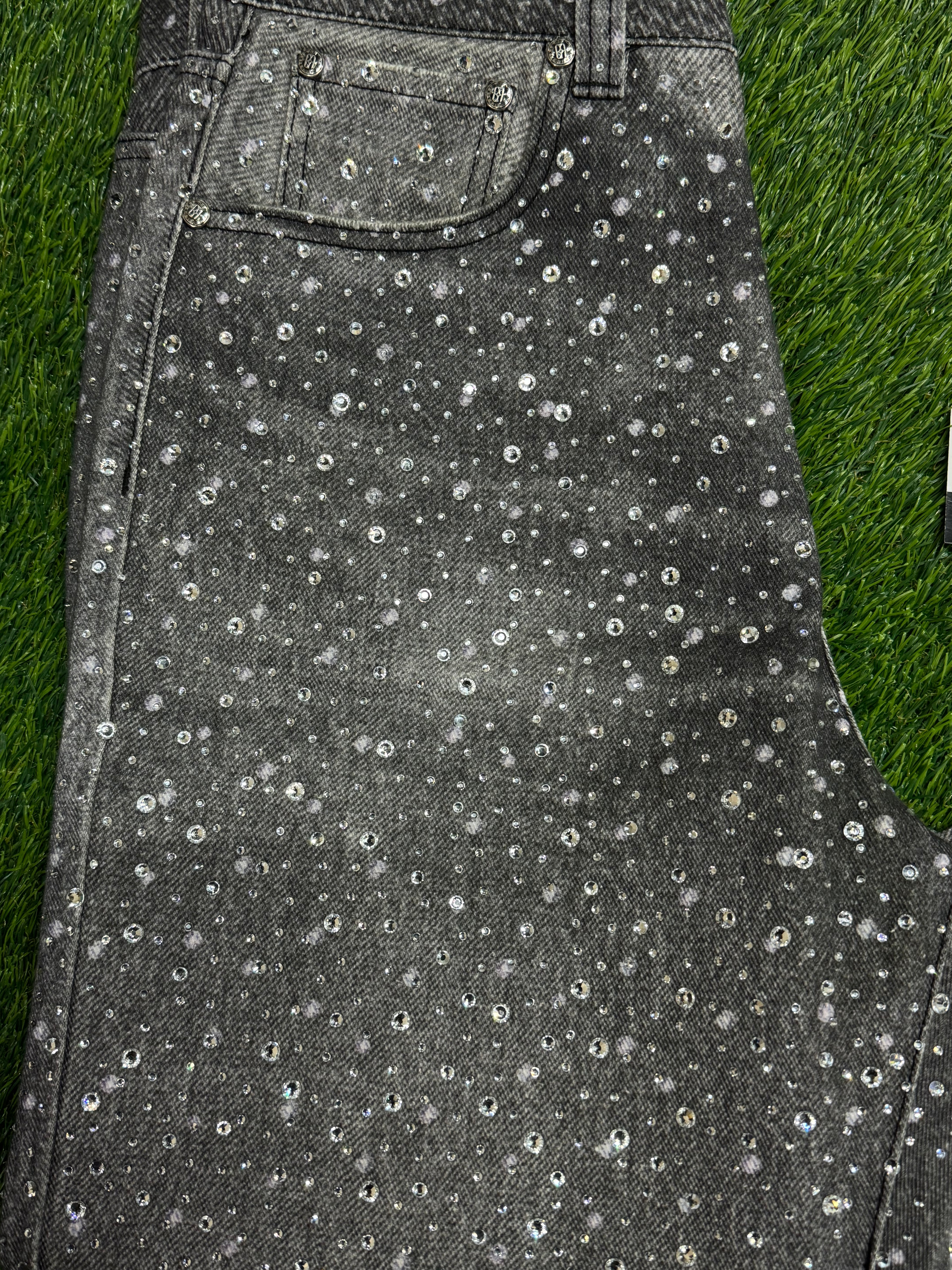 Birth Of Royal Child 3D Printing Washed 20k Swarovski Diamond Boro Denim jeans