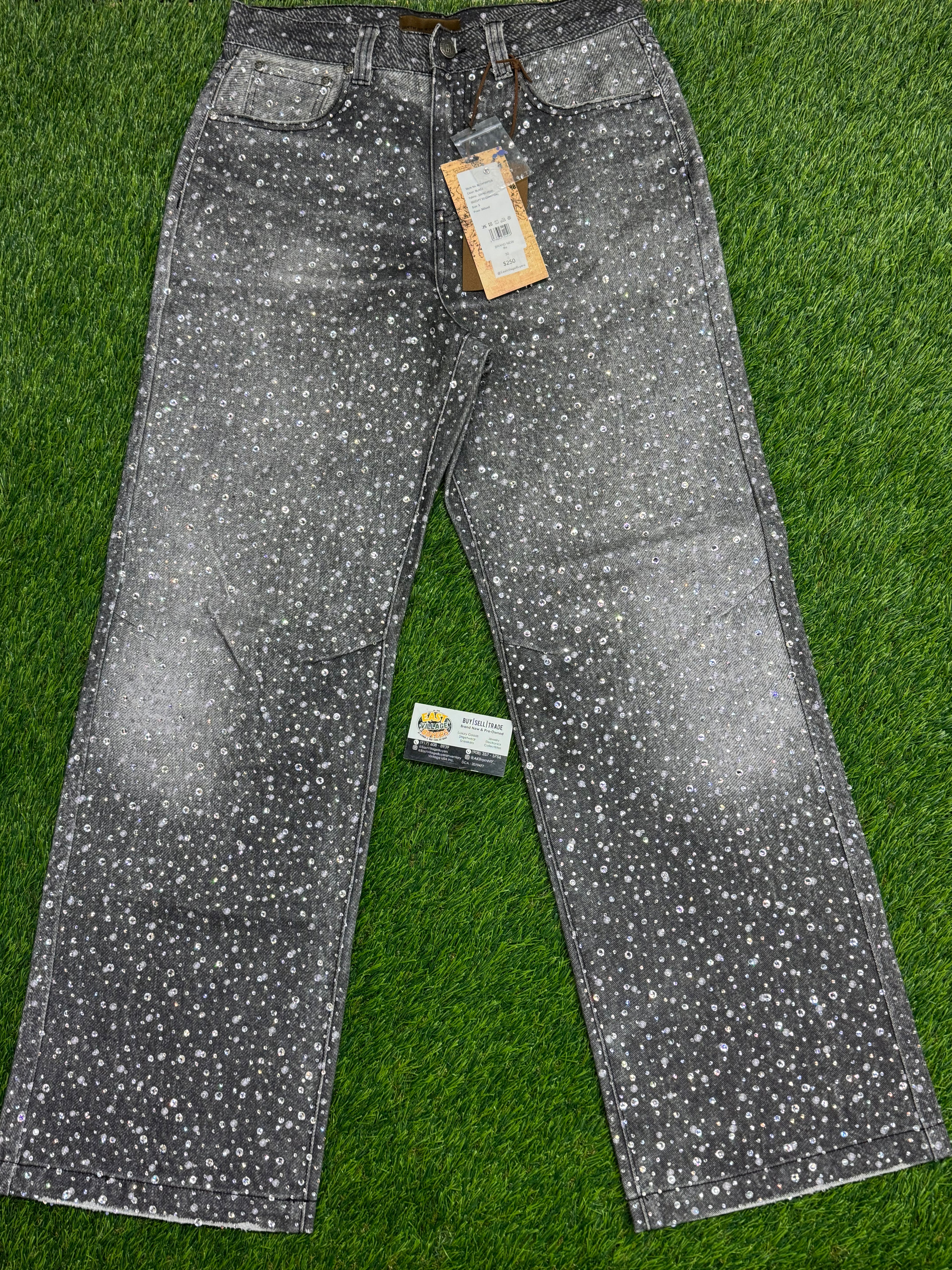 Birth Of Royal Child 3D Printing Washed 20k Swarovski Diamond Boro Denim jeans