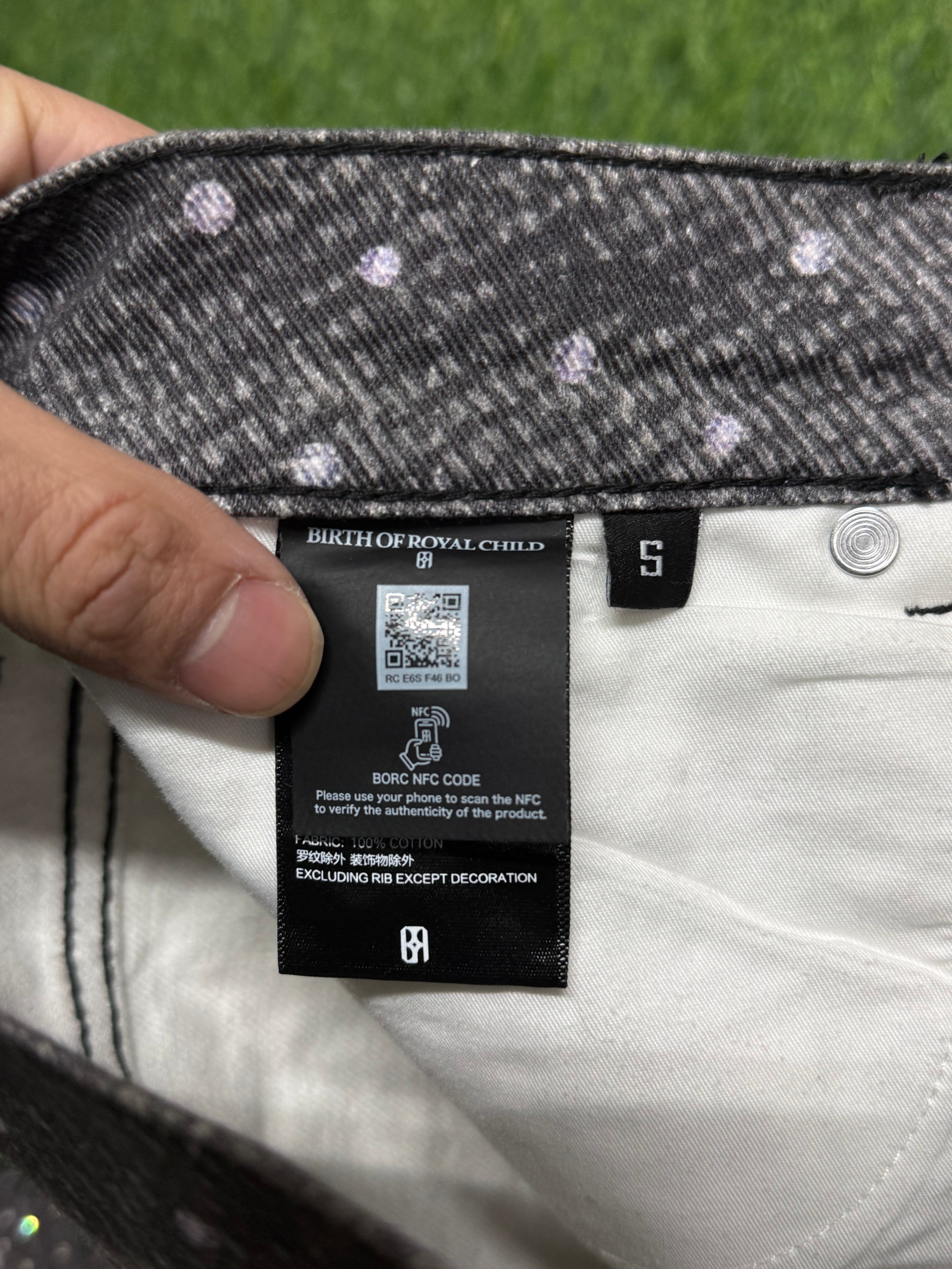 Birth Of Royal Child 3D Printing Washed 20k Swarovski Diamond Boro Denim jeans