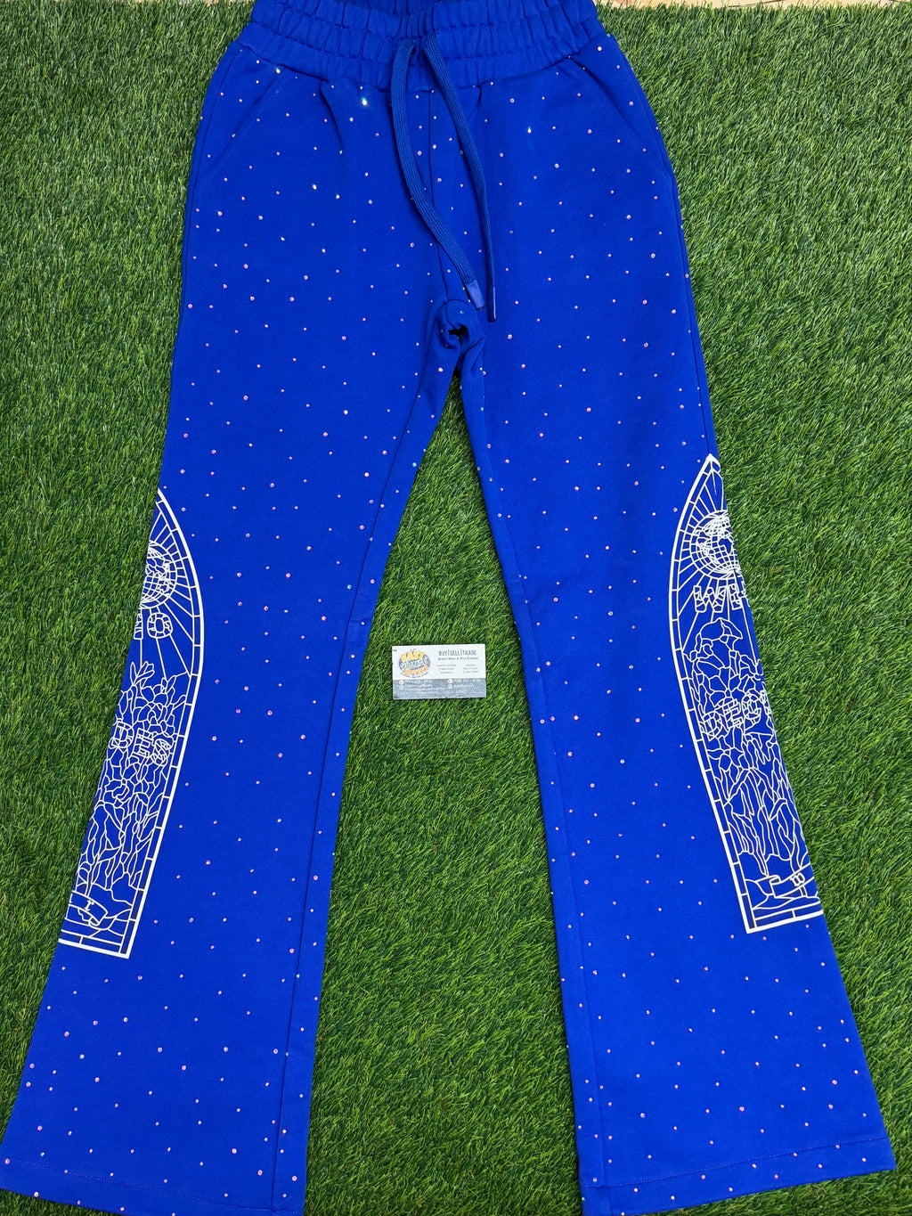 Who Decides War Rhinestone Sweatpants In Blue