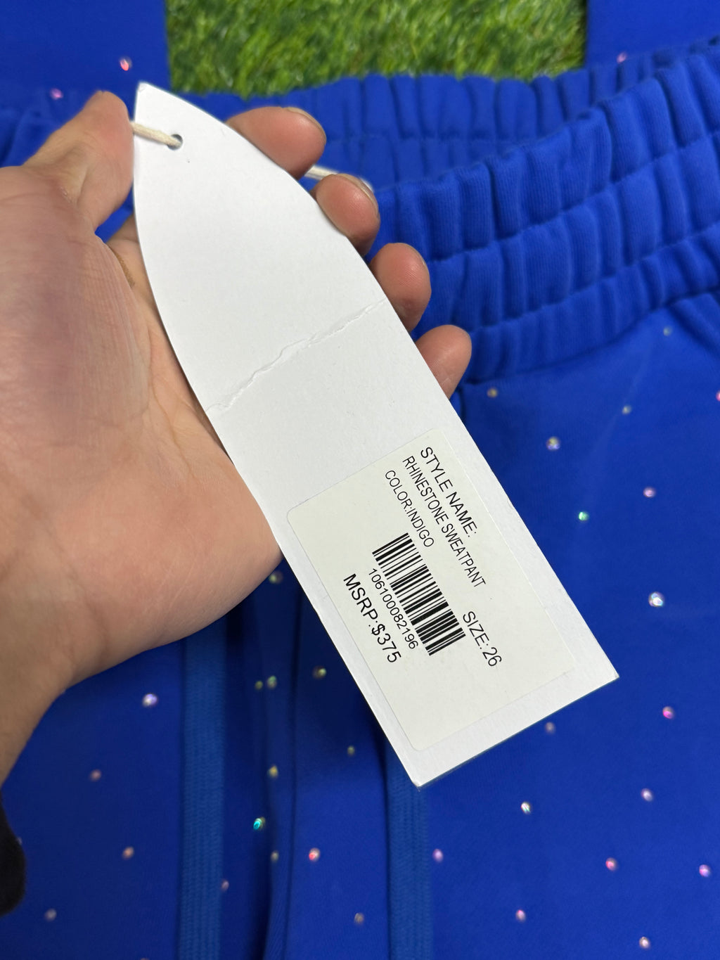 Who Decides War Rhinestone Sweatpants In Blue