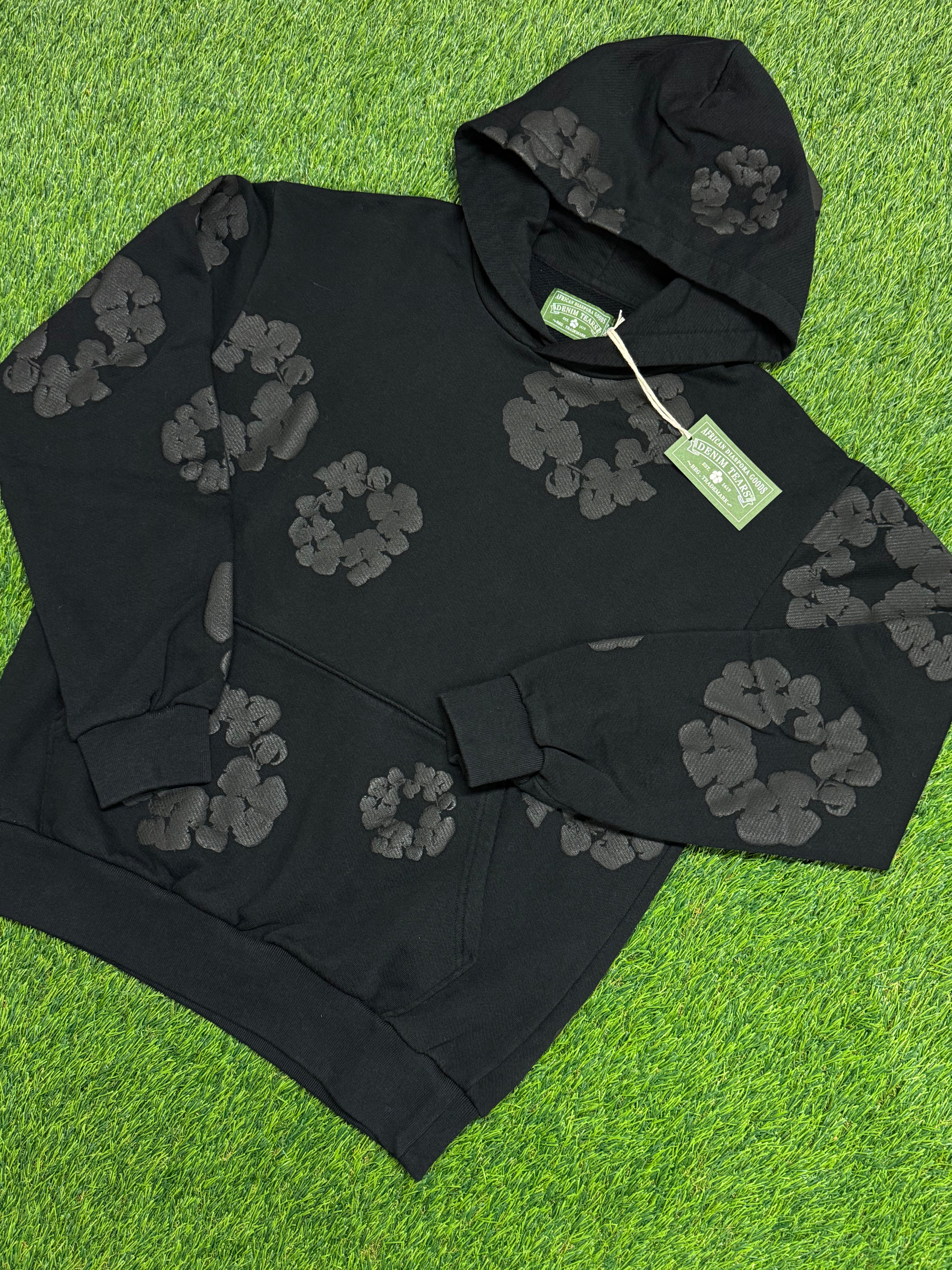 Denim Tears Cotton Wreath Hoodie in Black Monochrome