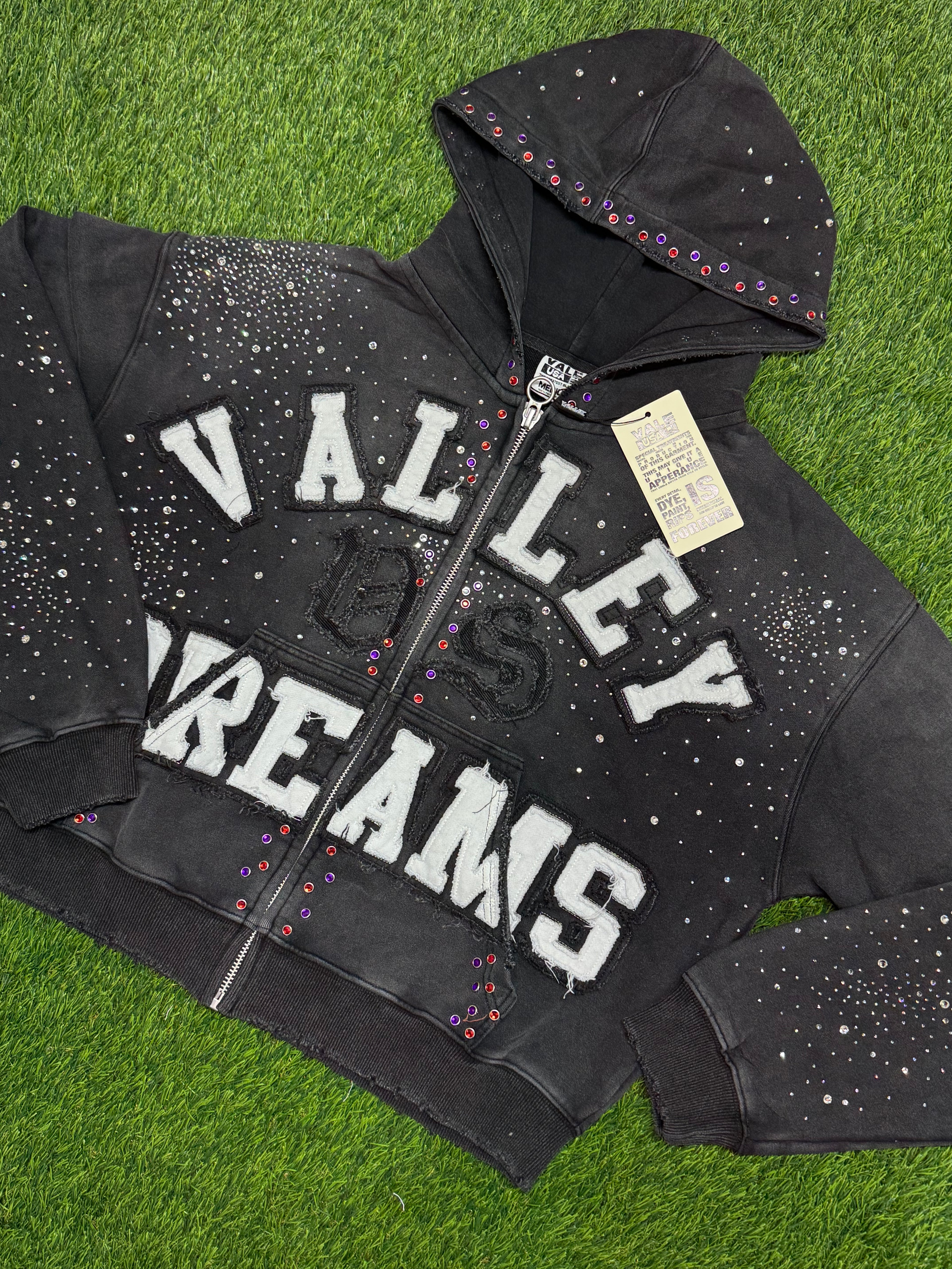 VALE “Vale Dreams” Rhinestone Embellishment Zip Hoodie